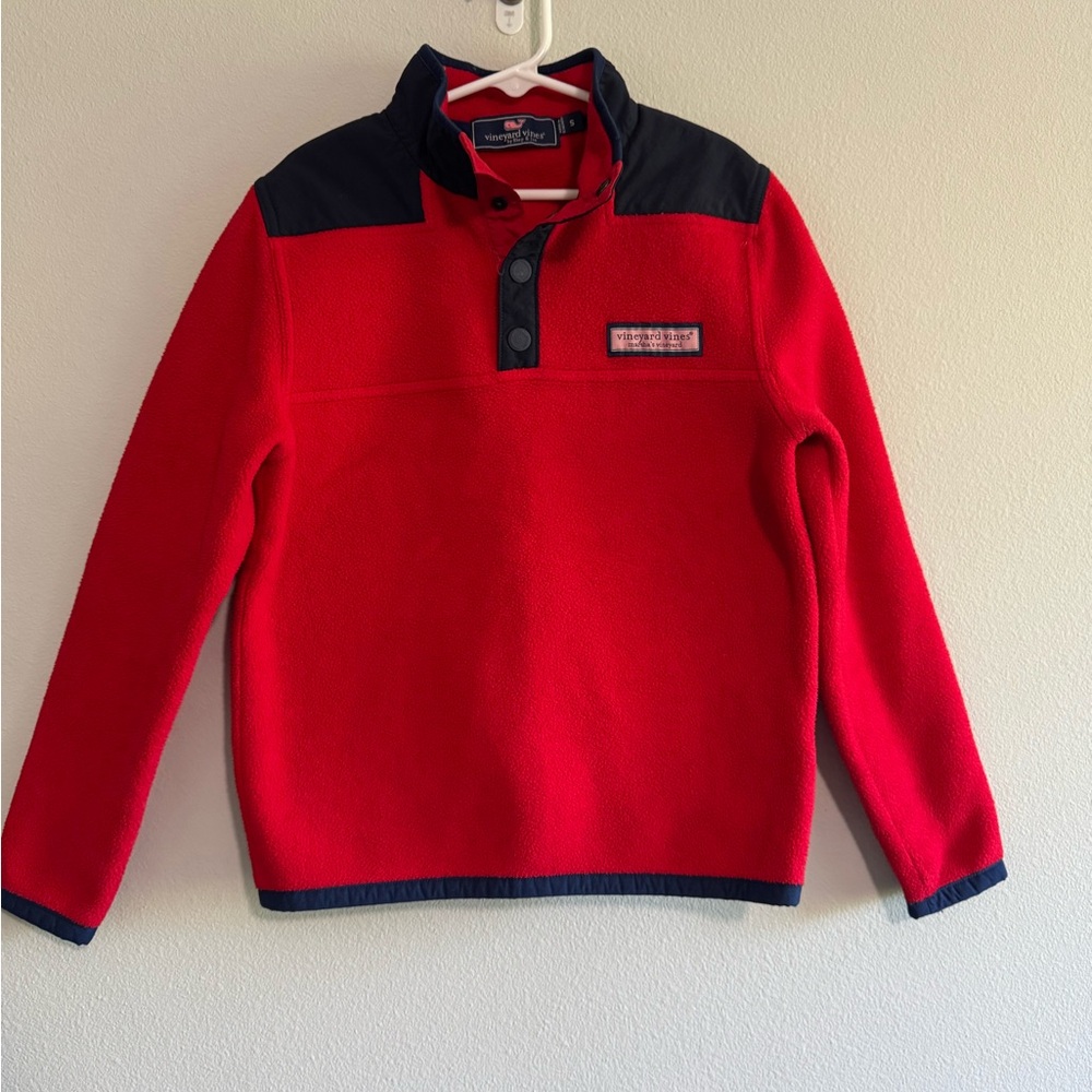 Vineyard Vines Red and Navy Fleece Pullover, Youth S